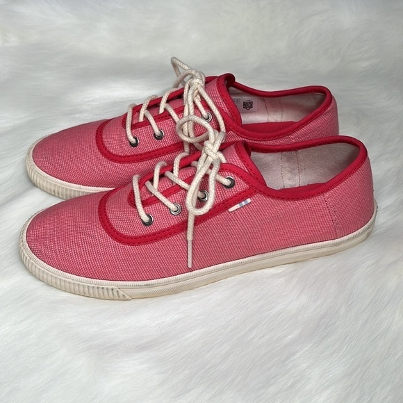 Toms Pink and Red Canvas Shoes with Laces Size 7 - Picture 3 of 11